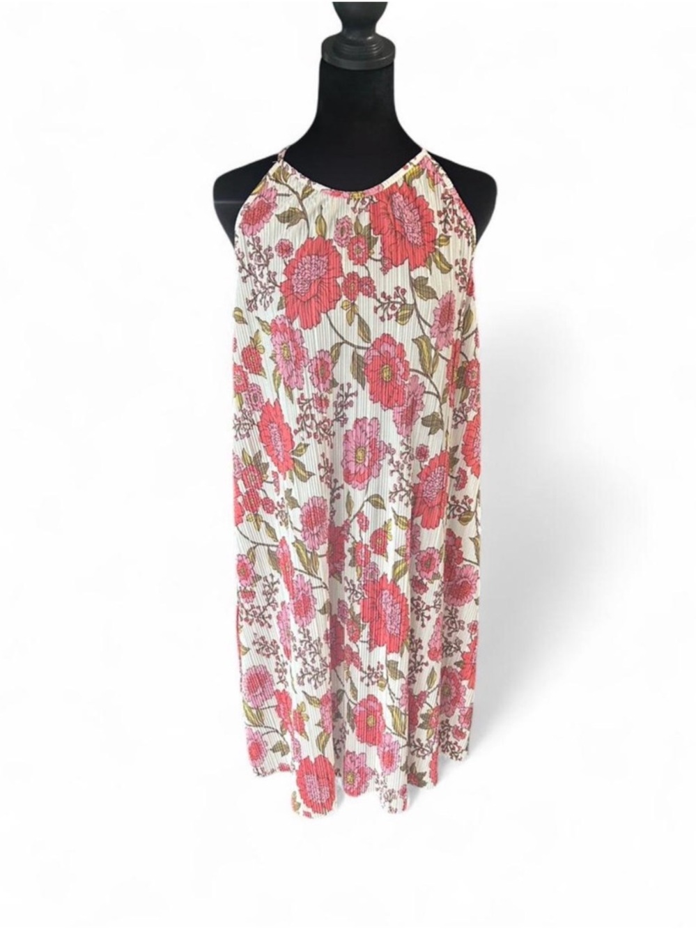 Steve Madden Ada Vintage Rose Floral Dress L Sleeveless Pleated Boho Midi - Picture 2 of 6